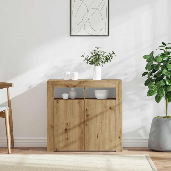 vidaXL Buffet avec lumi&egrave;res LED ch&ecirc;ne artisanal bois d'ing&eacute;nierie