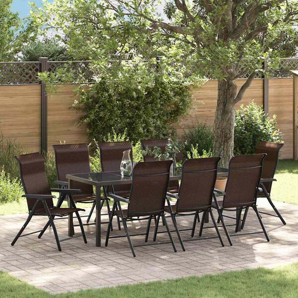 vidaXL Ensemble de salle &agrave; manger pour jardin 9 pcs Marron Poly rotin