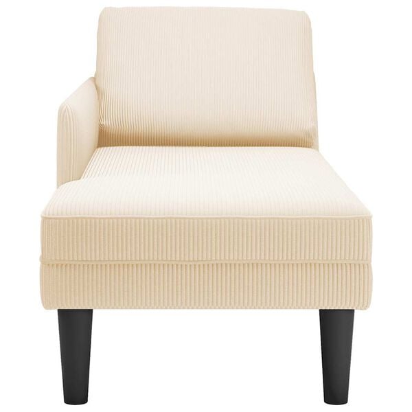vidaXL Chaise longue avec coussin cr&egrave;me tissu en velours c&ocirc;tel&eacute;