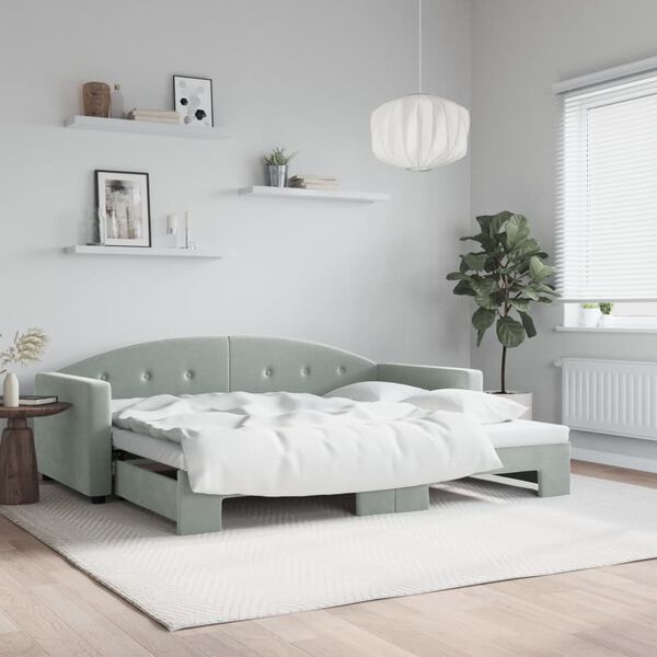vidaXL Lit de jour avec gigogne sans matelas gris clair 90x200 cm