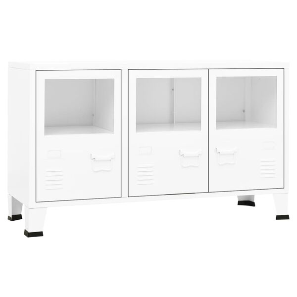 vidaXL Buffet industriel Blanc 105x35x62 cm Métal et verre