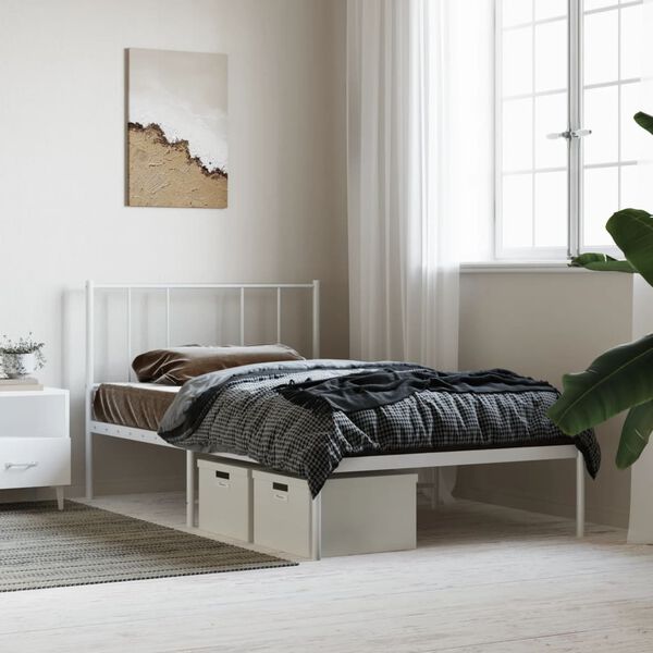 vidaXL Cadre de lit m&eacute;tal sans matelas et t&ecirc;te de lit blanc 100x190 cm