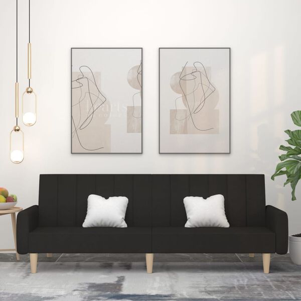 vidaXL Canapé-lit à 2 places Noir Tissu