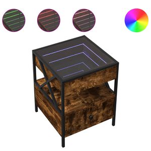 vidaXL Table de chevet avec LED infini ch&ecirc;ne fum&eacute; 40x40x51 cm