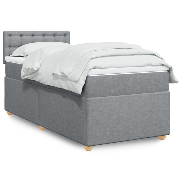vidaXL Sommier &agrave; lattes de lit et matelas Gris clair 90x190 cm Tissu