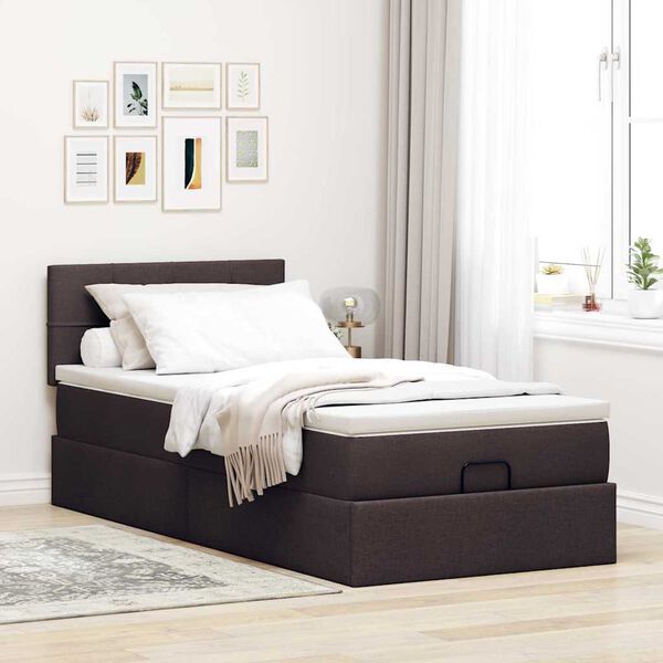 vidaXL Cadre de lit ottoman avec matelas marron fonc&eacute; 90x190 cm tissu
