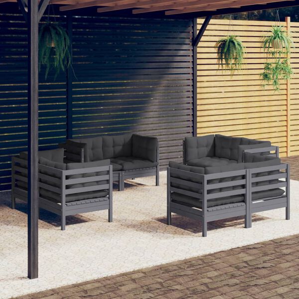 vidaXL Salon de jardin 8 pcs avec coussins anthracite Bois de pin