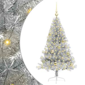vidaXL Sapin de No&euml;l artificiel pr&eacute;-&eacute;clair&eacute; Argent 120 cm PET
