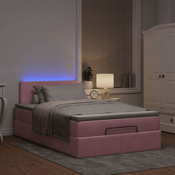 vidaXL Lit ottoman avec matelas et LED rose 120x190 cm velours