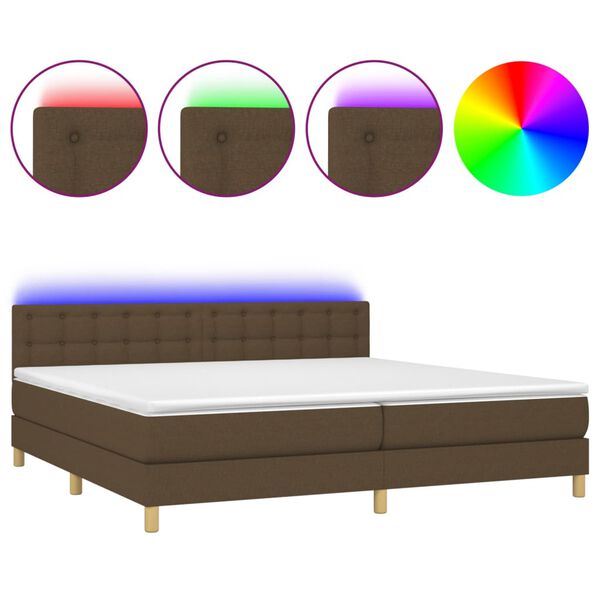 vidaXL Sommier &agrave; lattes de lit matelas et LED Marron fonc&eacute; 200x200 cm