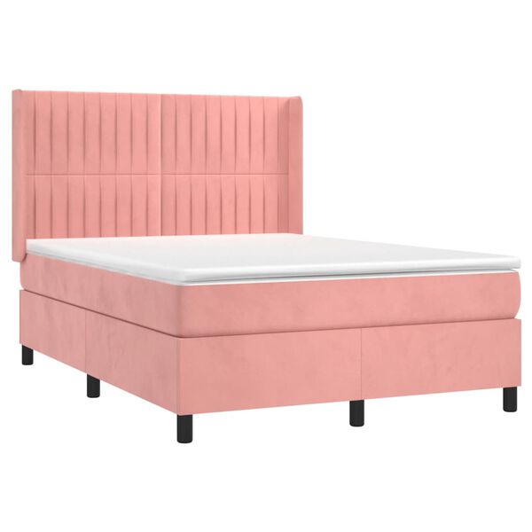 vidaXL Sommier &agrave; lattes de lit avec matelas Rose 140x200 cm Velours