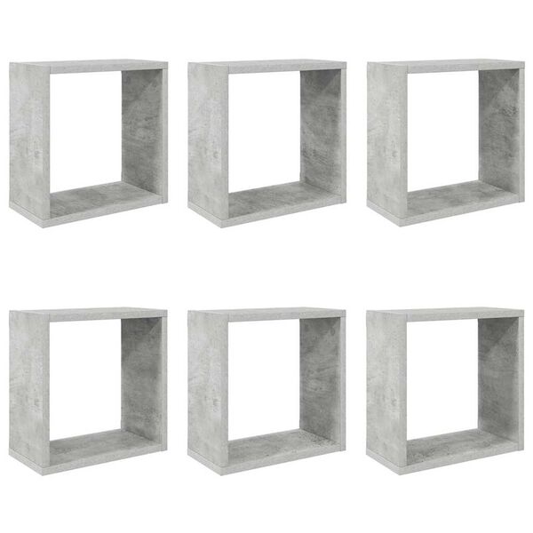 vidaXL &Eacute;tag&egrave;res cube murales 6 pcs Gris b&eacute;ton 30x15x30 cm