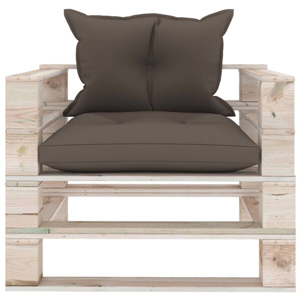 vidaXL Canap&eacute; palette de jardin avec coussins taupe Bois de pin