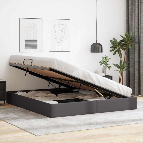 vidaXL Lit de Rangement avec matelas Gris 180 x 200 cm Faux cuir