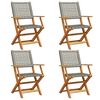 vidaXL Chaises pliantes 4 pi&egrave;ces en polyrotin gris et bois massif