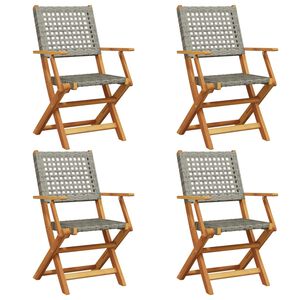 vidaXL Chaises pliantes 4 pi&egrave;ces en polyrotin gris et bois massif