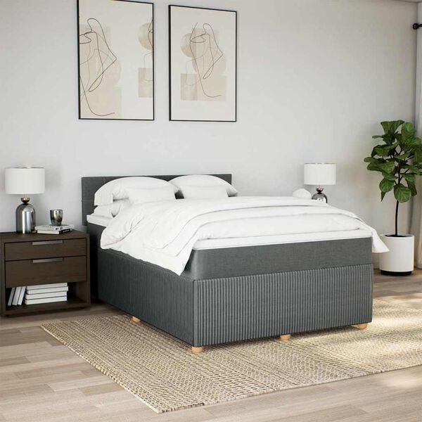 vidaXL Sommier &agrave; lattes de lit avec matelas Gris fonc&eacute; 140x200cm Tissu