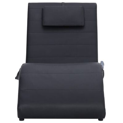 vidaXL Chaise longue de massage avec oreiller Noir Similicuir
