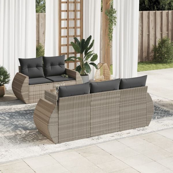 vidaXL Salon de jardin 6 pcs avec coussins gris clair r&eacute;sine tress&eacute;e
