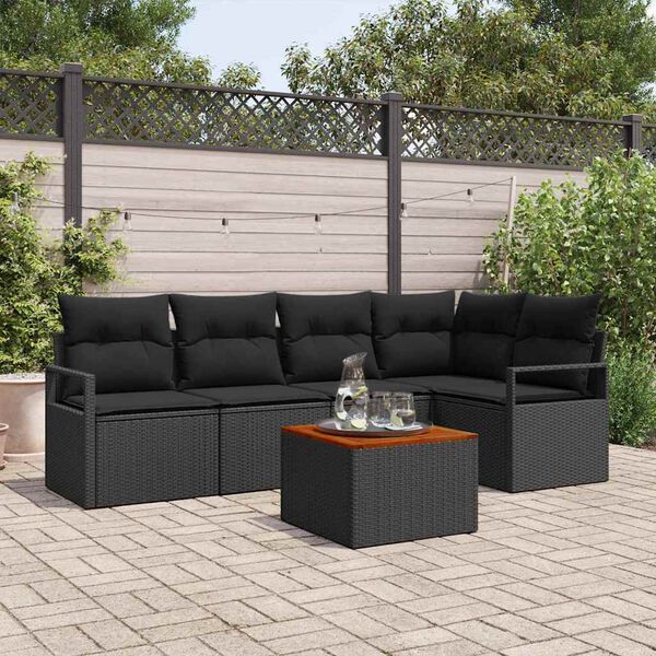 vidaXL Ensemble de canap&eacute; de jardin avec coussin 6 pcs Noir polyrotin