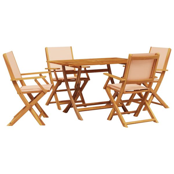 vidaXL Ensemble à manger de jardin 5 pcs beige tissu et bois massif