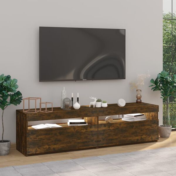 vidaXL Meubles TV avec lumi&egrave;res LED 2 pcs Ch&ecirc;ne fum&eacute; 75x35x40 cm