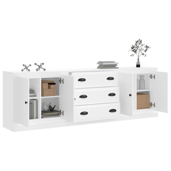 vidaXL Buffets 3 pcs Blanc Bois d'ing&eacute;nierie