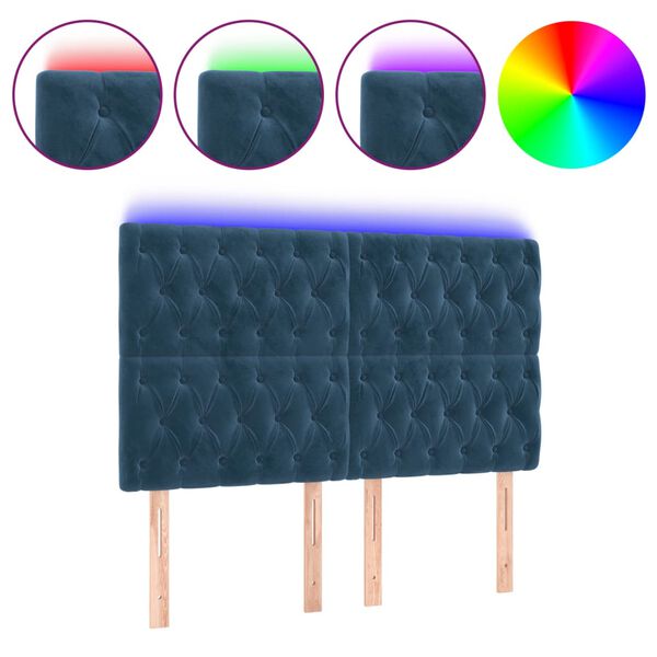 vidaXL T&ecirc;te de lit &agrave; LED Bleu fonc&eacute; 144x7x118/128 cm Velours