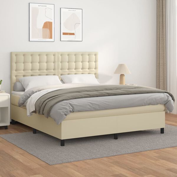 vidaXL Sommier &agrave; lattes de lit avec matelas Cr&egrave;me 180x200cm Similicuir