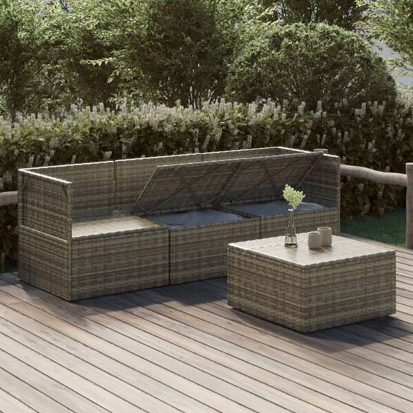 vidaXL Salon de jardin 4 pcs avec coussins Gris R&eacute;sine tress&eacute;e