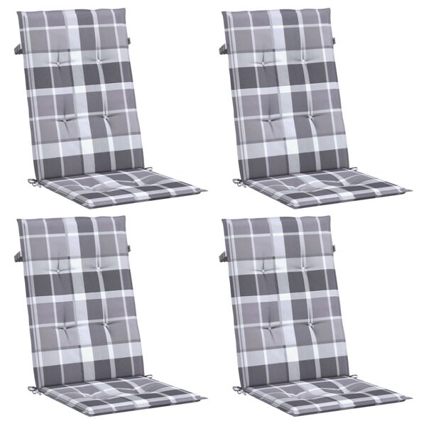 vidaXL Coussins de chaise jardin &agrave; dossier haut lot de 4 carreaux gris