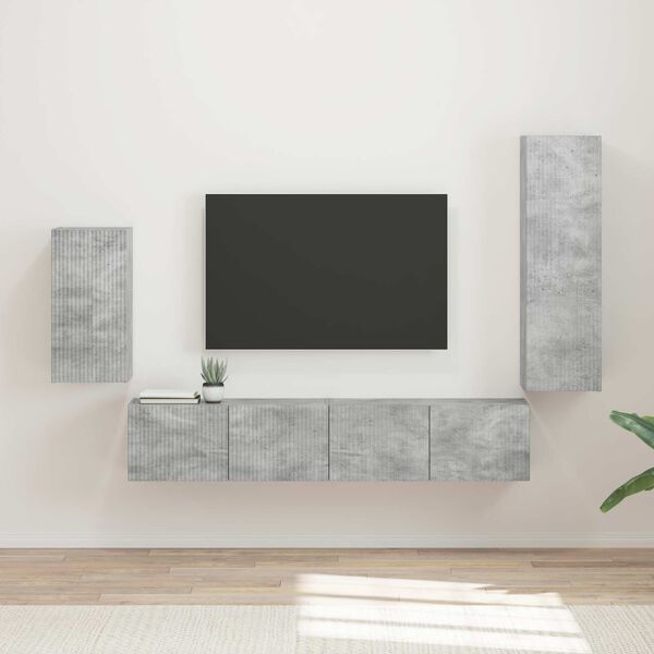 vidaXL Ensemble meuble TV 4 pcs Gris b&eacute;ton Bois d'ing&eacute;nierie