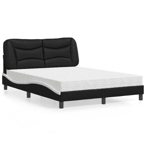 vidaXL Lit avec matelas Hvar noir et blanc 140x190 cm similicuir
