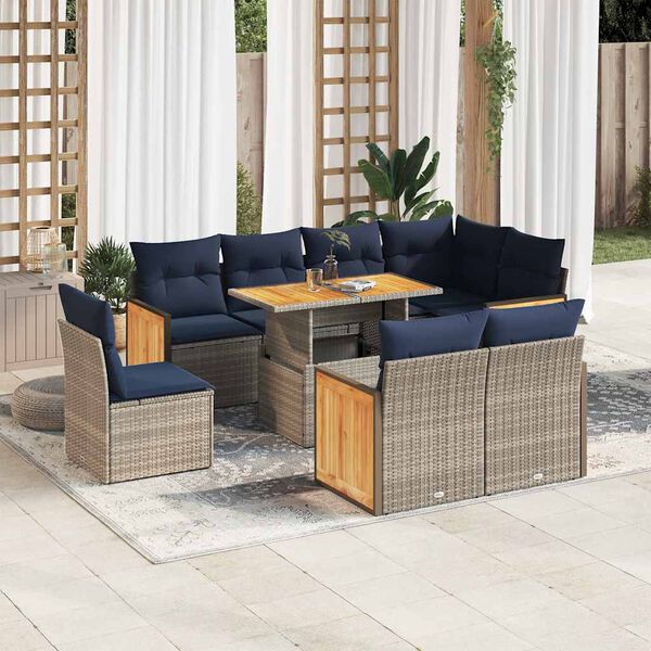 vidaXL Salon de jardin avec coussins 9 pcs gris r&eacute;sine tress&eacute;e acacia