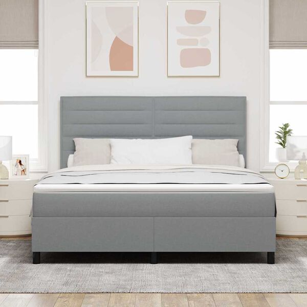 vidaXL Lit &agrave; ressorts avec matelas Gris clair 180 x 200 cm tissu