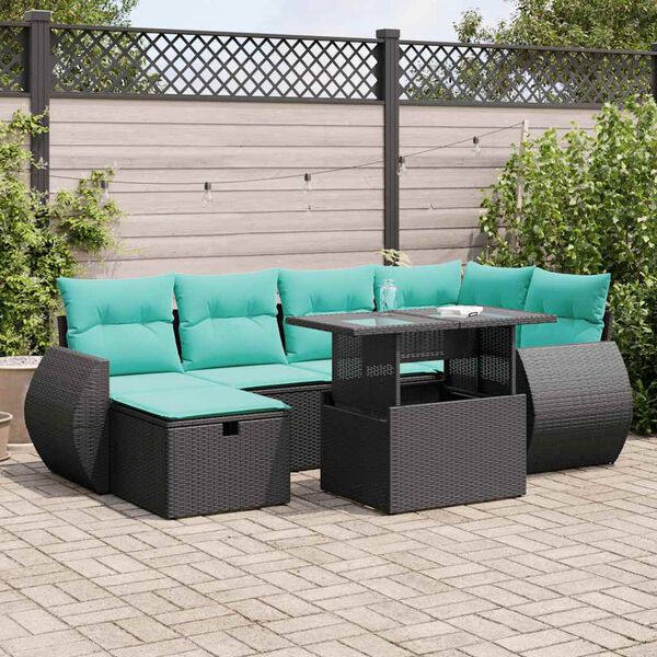 vidaXL Salon de jardin avec coussins 7 pcs gris résine tressée acacia