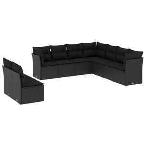 vidaXL Salon de jardin 9 pcs avec coussins noir r&eacute;sine tress&eacute;e
