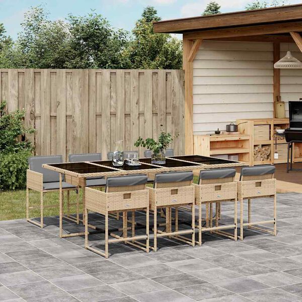 vidaXL Ensemble &agrave; manger de jardin et coussins 9 pcs m&eacute;lange beige