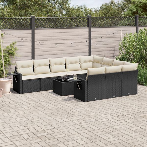vidaXL Salon de jardin 11 pcs avec coussins noir r&eacute;sine tress&eacute;e