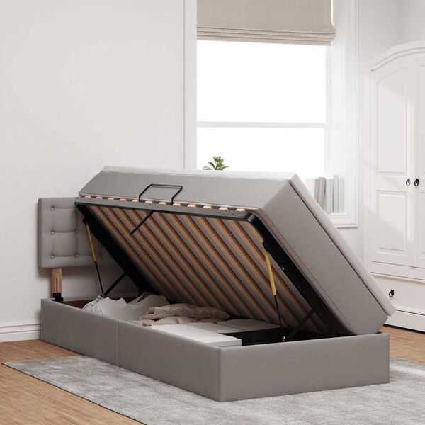 vidaXL Lit avec rangement et matelas avec matelas Taupe 90 x 190 cm