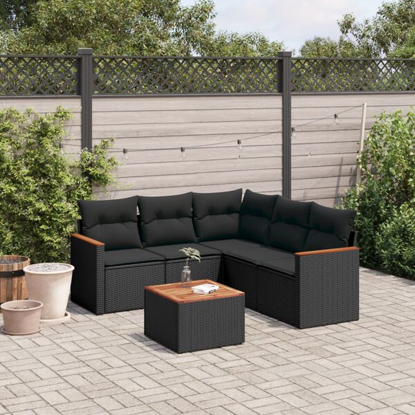 vidaXL Salon de jardin 6 pcs avec coussins noir r&eacute;sine tress&eacute;e