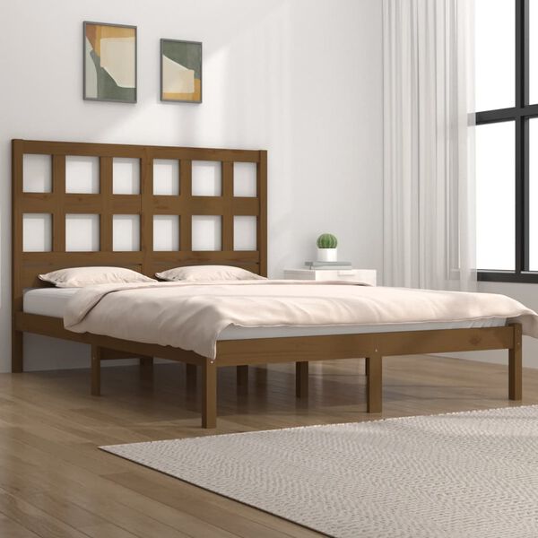 vidaXL Cadre de lit sans matelas marron miel 200x200cm bois pin massif