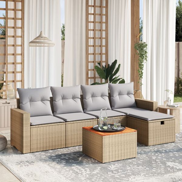vidaXL Salon de jardin avec coussins 6pcs m&eacute;lange beige r&eacute;sine tress&eacute;e