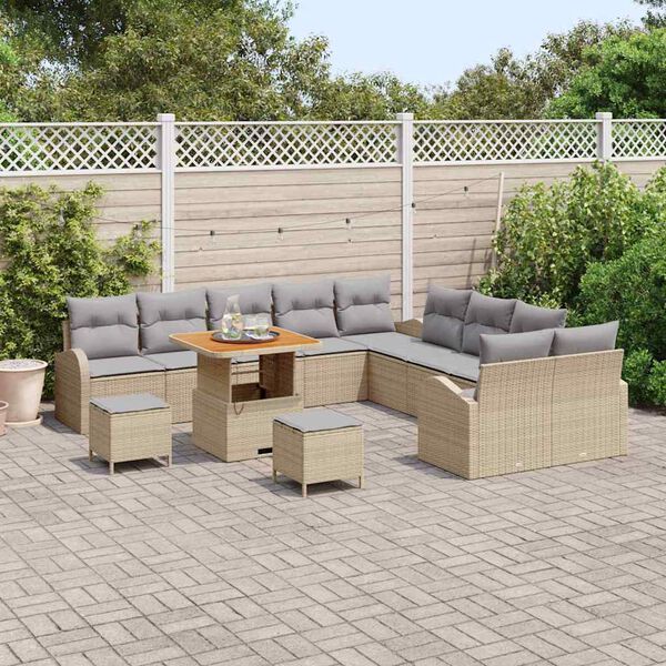 vidaXL Ensemble de canap&eacute; de jardin 13 pcs Beige Poly rotin