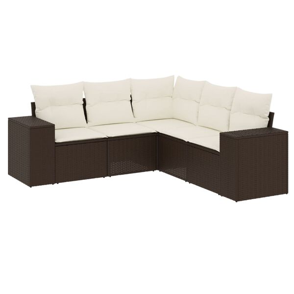 vidaXL Salon de jardin avec coussins 5 pcs marron r&eacute;sine tress&eacute;e