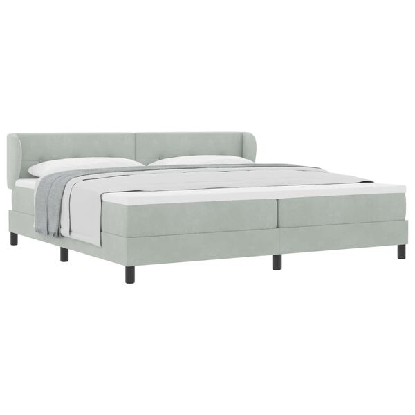 vidaXL Lit &agrave; ressorts avec matelas Gris clair 200 x 200 cm Velours