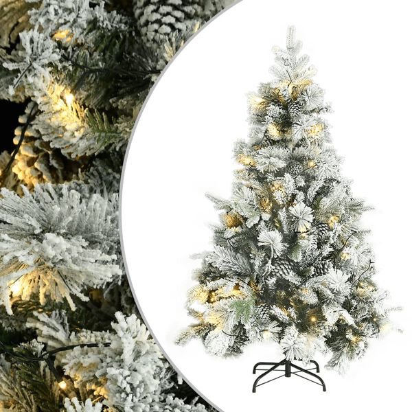 vidaXL Sapin de No&euml;l pr&eacute;-&eacute;clair&eacute; avec neige floqu&eacute;e/c&ocirc;nes 150cm PVC/PE