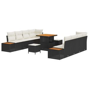 vidaXL Ensemble de canap&eacute; de jardin avec coussin 11 pcs Noir et Cr&egrave;me