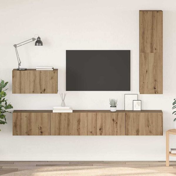 vidaXL Meuble TV mural 4 pcs Ch&ecirc;ne artisanal Bois d'ing&eacute;nierie