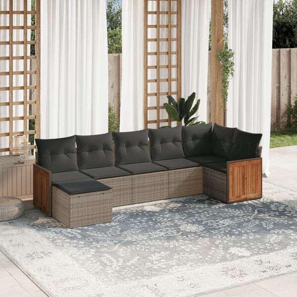 vidaXL Salon de jardin avec coussins 7 pcs gris r&eacute;sine tress&eacute;e